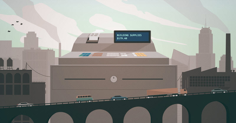 may month end recap - giant city scene and cash register